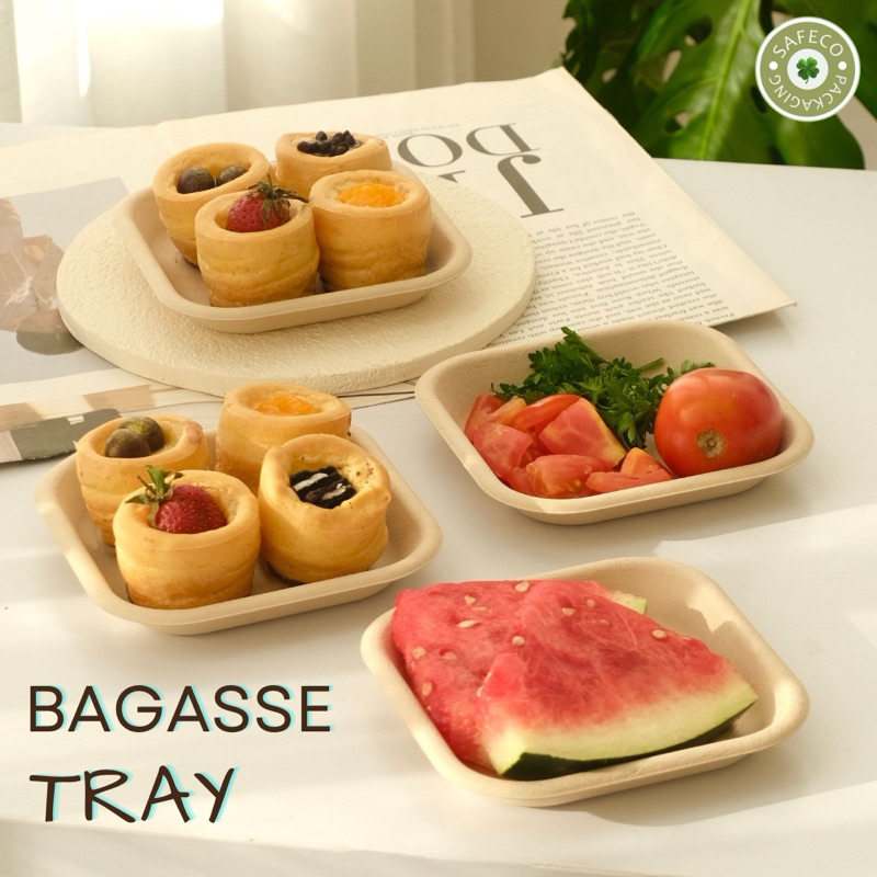 Bagasse Food Tray Nampan Tempat Kue Buah Sayur Makanan Food Tray Packaging Sekali Pakai Disposable R
