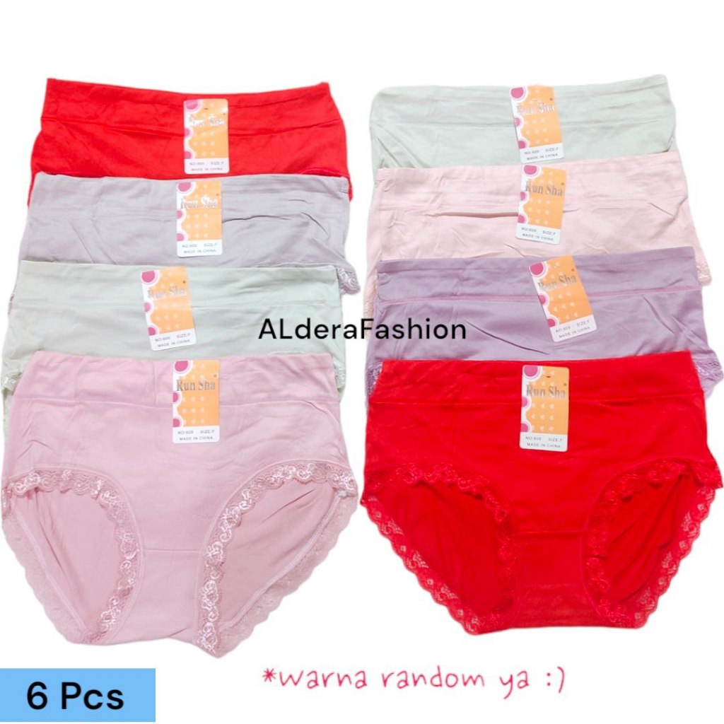(6 PCS) RUN SHA Renda NO.605 CD Celana Dalam Wanita CD Cewek Perempuan Murah Dan Lembut Satu Ukuran 