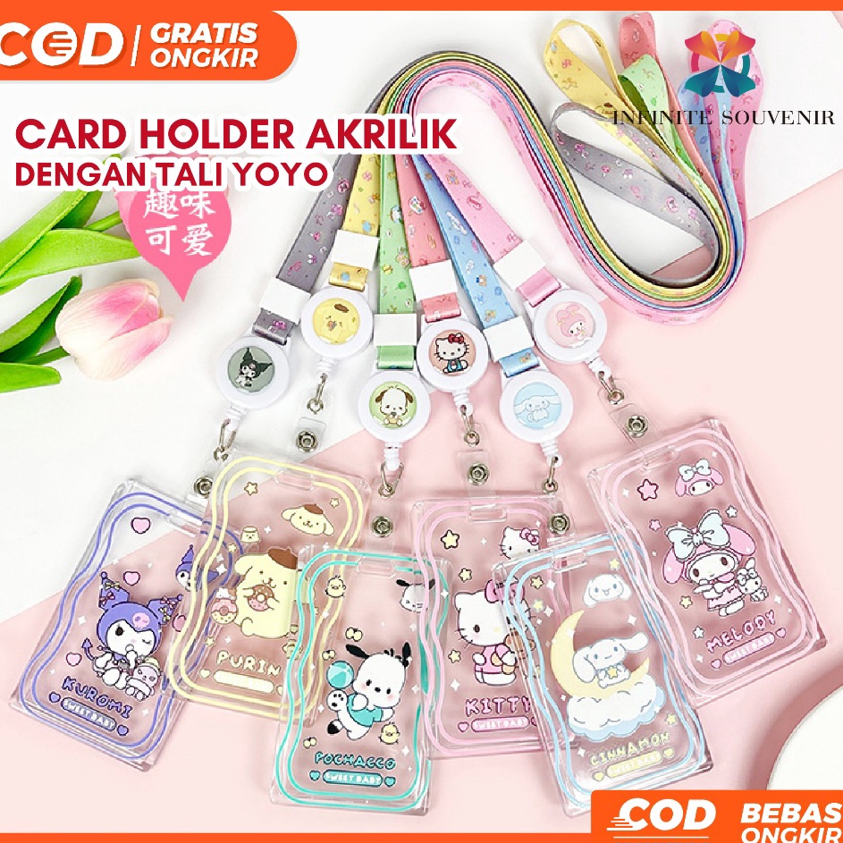 

N17 ID Card Holder Tali Yoyo Tempat Kartu dengan Tali Lanyard Yoyo Bisa ditarik hingga 45 cm Name Tag Kartu Identitas dengan Tali Gantung Variasi Sanrio Hello Kitty Pompompurin Pochacco My Melody Cinnamorol