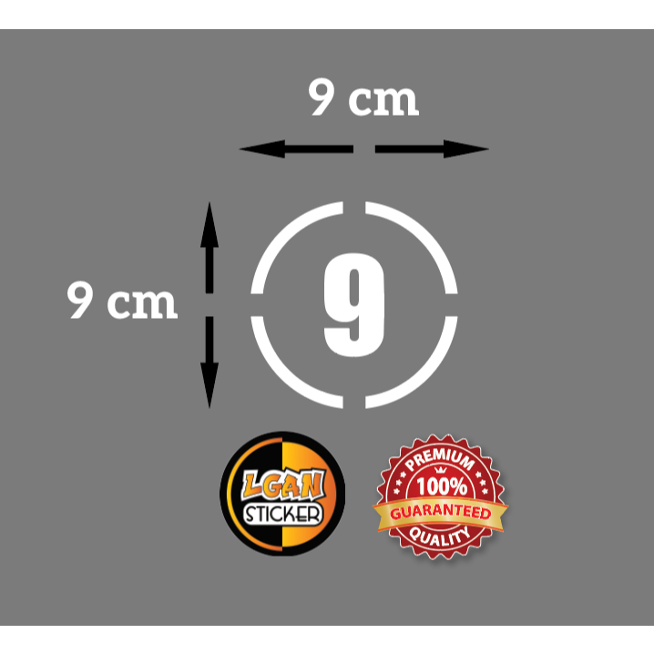 

Stiker Angka Model Bulat Strip Bahan Revlektive Ukuran Diameter 9 cm