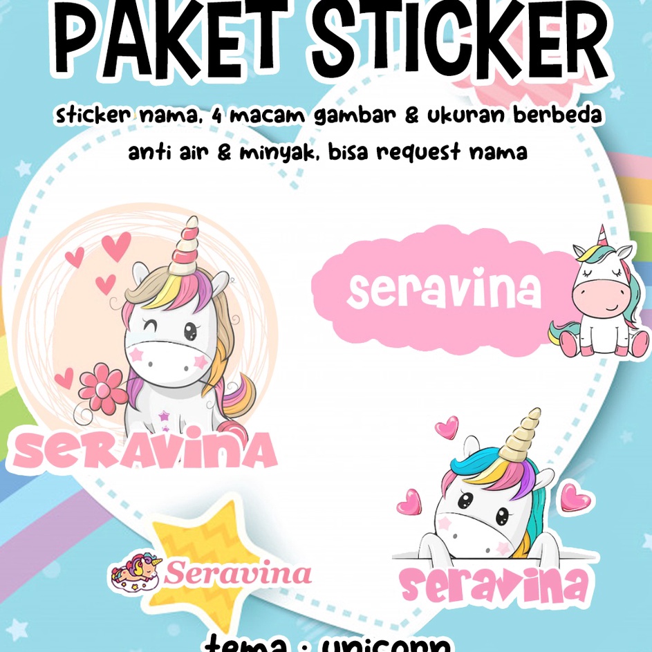 

Stiker Nama Lucu Anti Air 11 pcs Waterproof Sticker Label