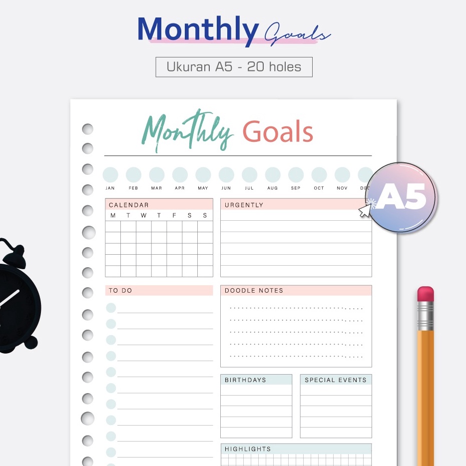 

Bukuqu Loose leaf A5 L222 Monthly Goals Kes Binder