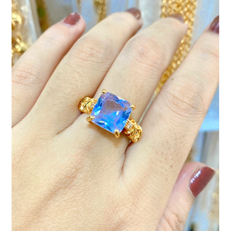 CINCIN EMAS BATU GIOK PUTIH KOTAK PERMTS CINCIN TITANIUM ANTI LUNTUR WANITA