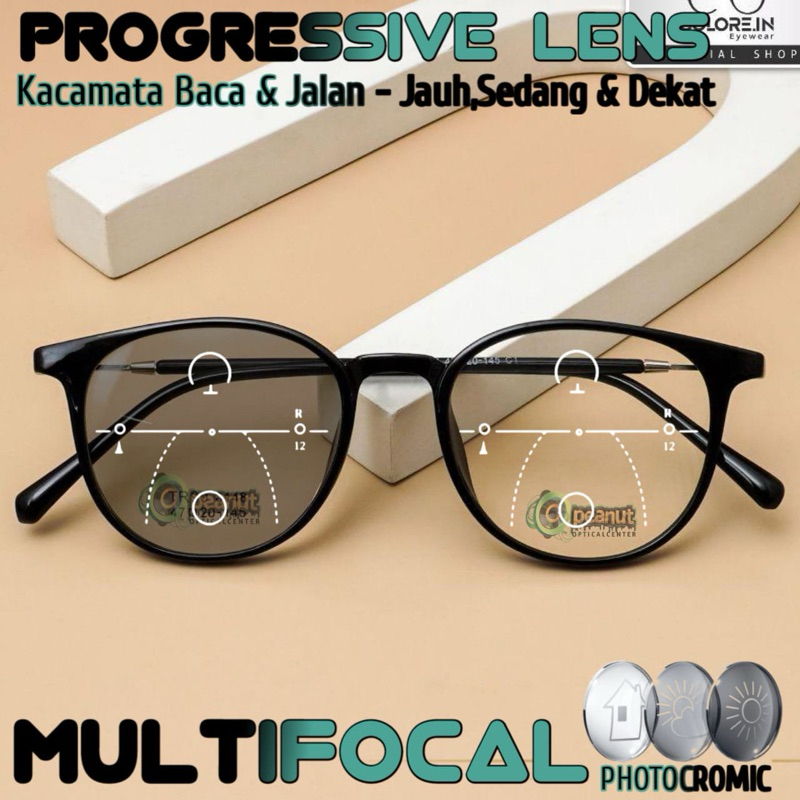 Kacamata Progresif Pria/Wanita | Kacamata Baca Plus Jalan | Frame Kacamata Progresif Photochromic
