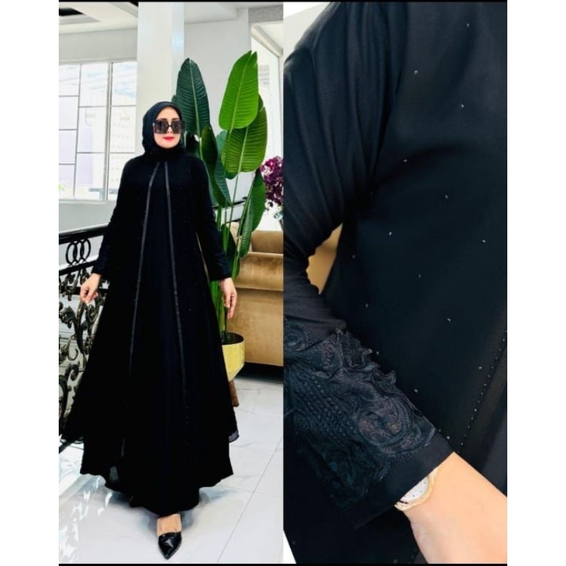 Abaya Turkey Bordir Syahira Hitam Senada