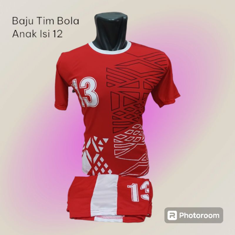 Kostum Bola Anak Jersey Tim 12 Setel No 2-13 SepakBola Anak Motif Keren Terbaru Bagus 1 Set