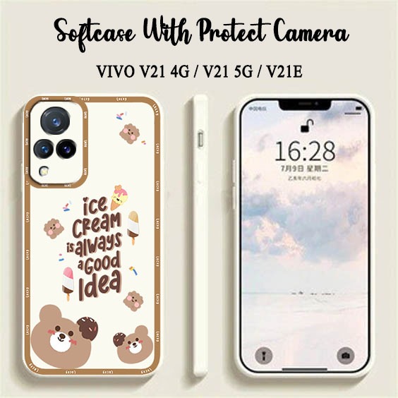 Softcase Macaron Motif Bear [UV15] For Vivo V21 4G V21 5G V21E  - Case HP Vivo V21 4G V21 5G V21E - 