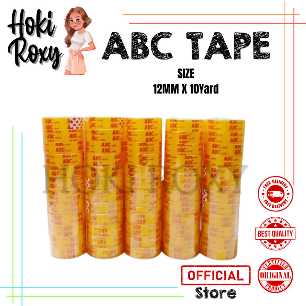 

SATU SLOP ( 12 PCS ) Selotip Isolasi Bening Kecil Tipis ABC Tape 12mm x 10m