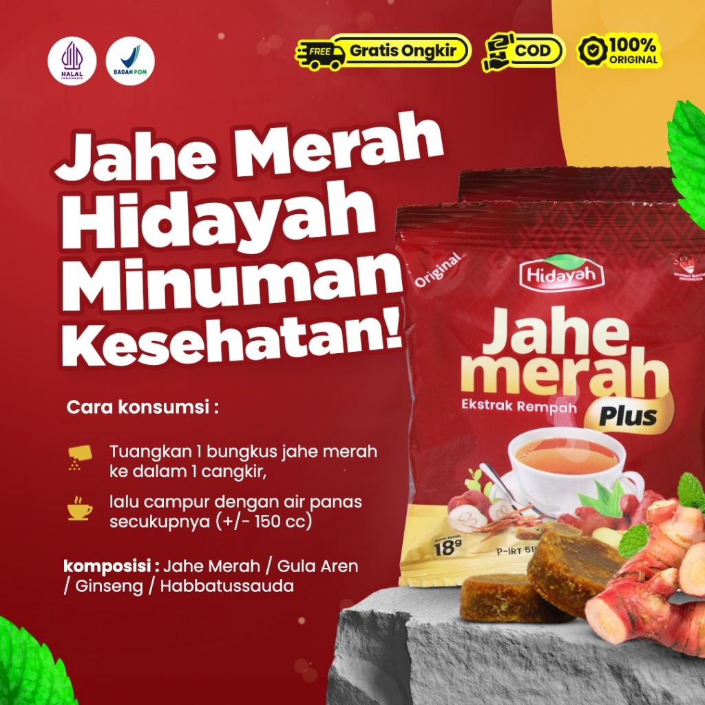 

Jahe Merah Hidayah Bubuk Plus Renceng Isi 10 Sachet