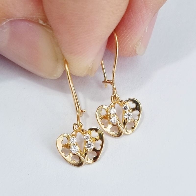 16K / 1.3 gr / 2.2 cm - Anting Kawat Hati Emas Tua Asli Kadar 70% 700 - R2