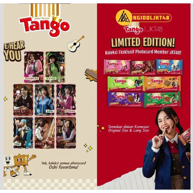 

Tango X JKT48 Wafer 2000 EXCLUSIVE PHOTOCARD Isi 10pcs+Free 4pcs