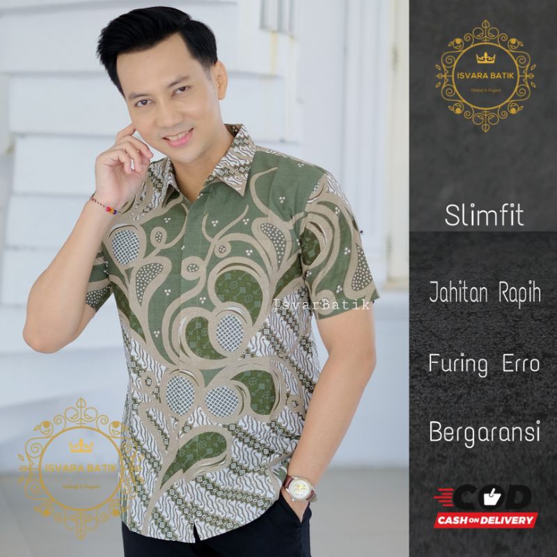 Batik pria terbaru warna sage kemeja batik cowok lengan pendek terbaru warna hijau sage hem batik hi