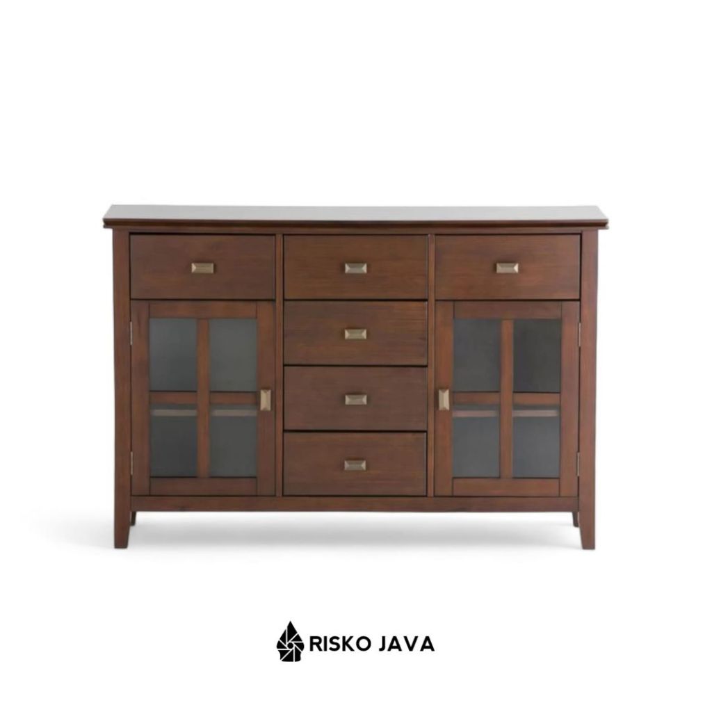 Bufet Kayu Jati Minimalis / Cabinet Laci Penyimpanan / Bufet Ruang Tamu Pintu Kaca | BONAZZOLI