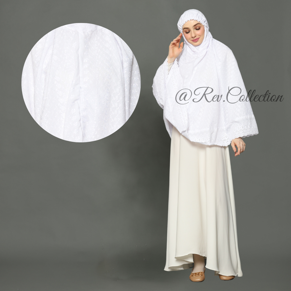 Bergo Kantong Putih Bordir Jumbo Khimar Syari Umroh Haji