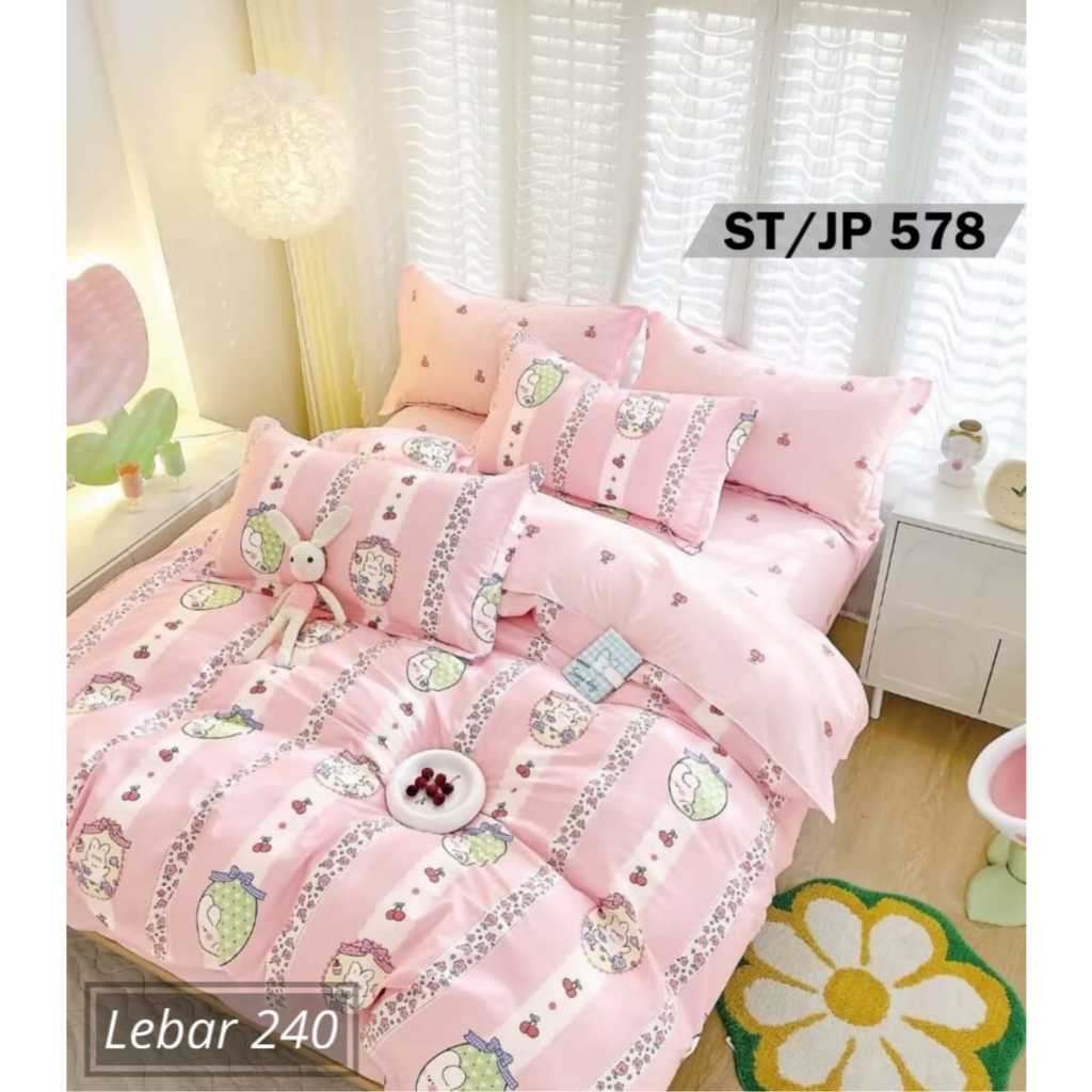 Proven Sprei- Sprei katun jepang motif bunga floral pink JP 578 - 579 Pink Biru