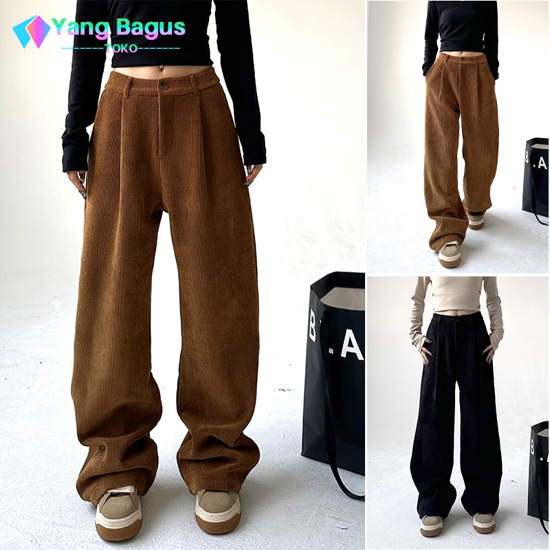Celana corduroy wanita jumbo korean style baggypants celana kulot   celana gombrong nyaman corduroy 