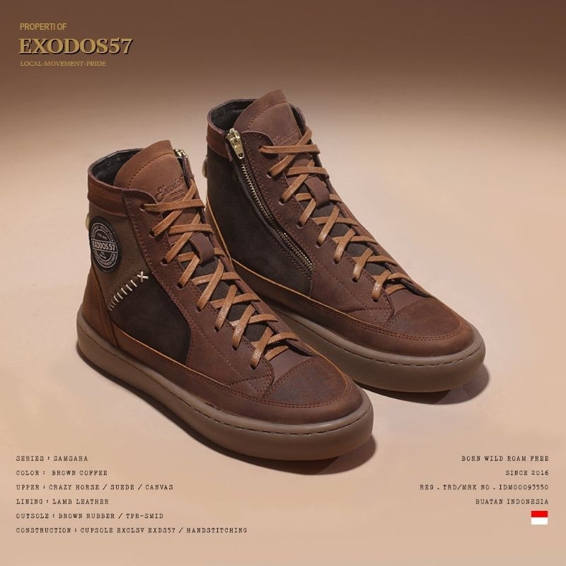 Sepatu Sneakers Kulit Pria Exodos57 - Samsara Brown Coffee