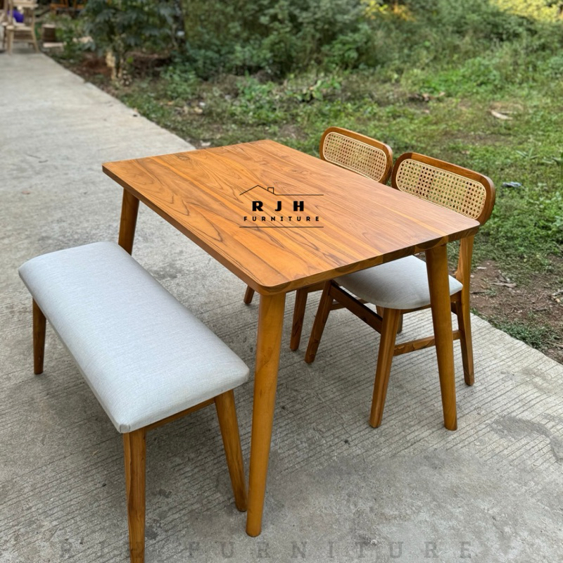 SET MEJA MAKAN ROTAN, DINING SET KAYU JATI, KURSI MAKAN MINIMALIS, DINING TABLE KAYU JATI