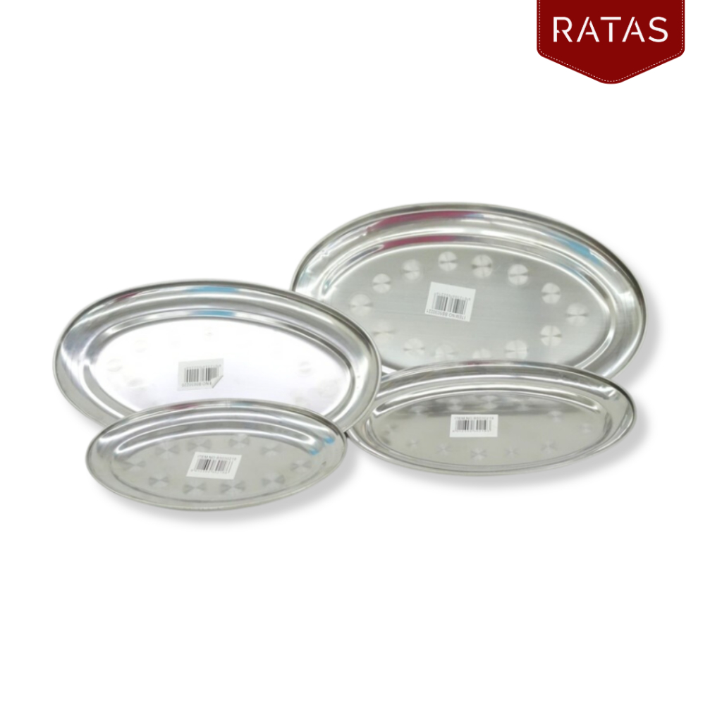 Nampan Oval Stainless Steel Motif Bulat/Piring Oval Stainless Steel/Piring Nampan Serbaguna/Nampan O
