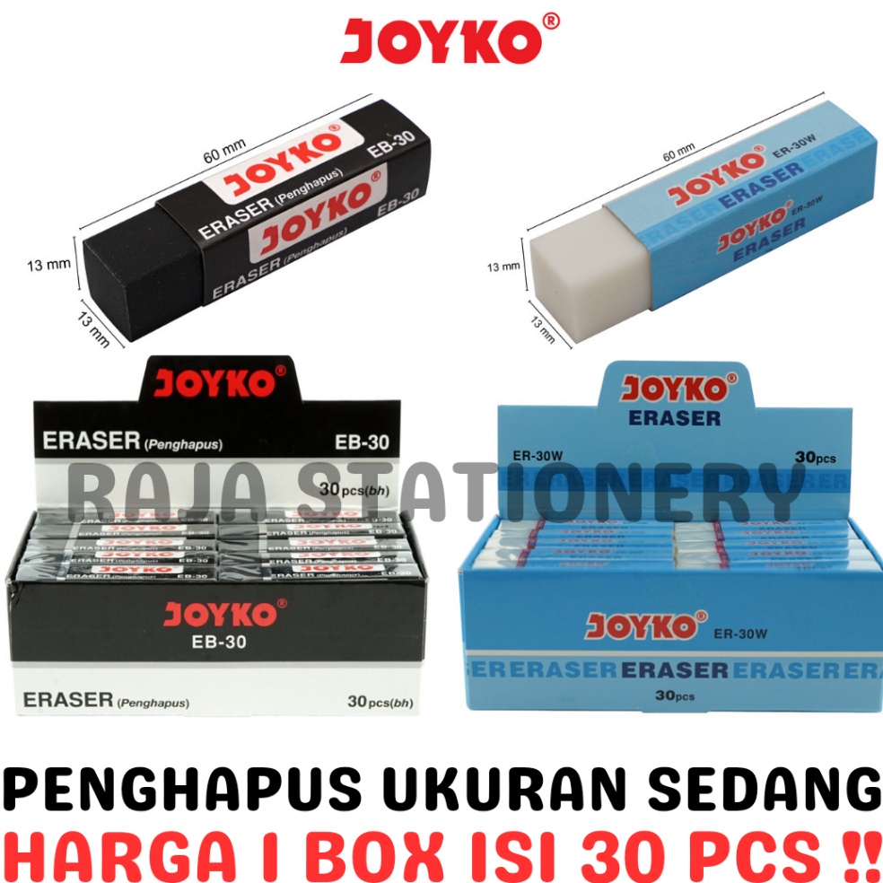 

KODE G24G JOYKO ERASER BLACK WHITE PENGHAPUS JOYKO PANJANG PUTIH HITAM ER3W EB3 3PCS