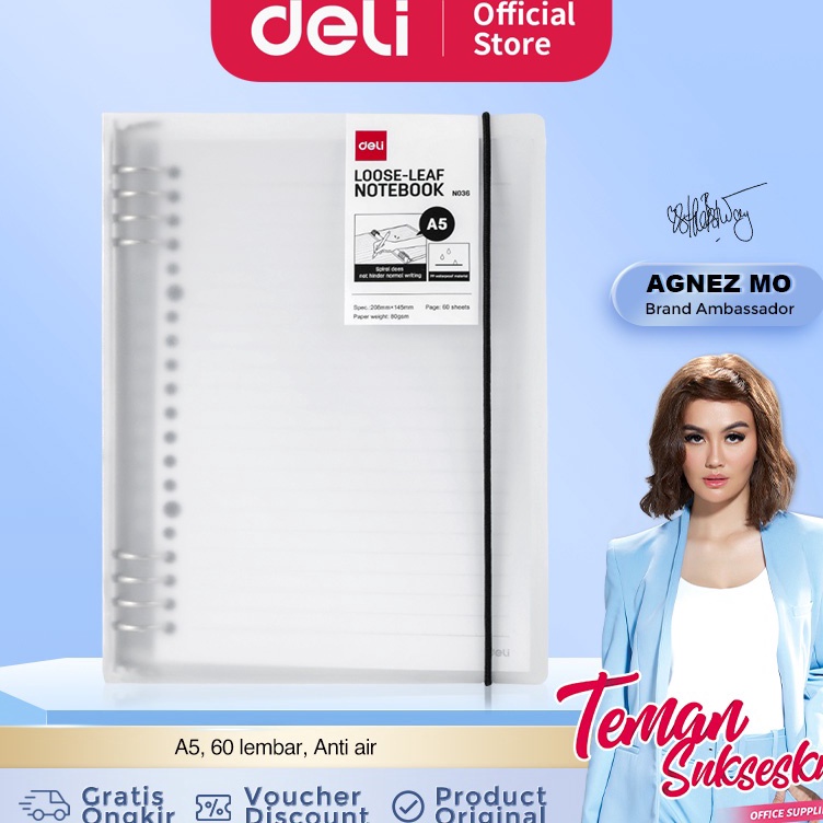 

Super Sale Deli Looseleaf Not Binder Buku Catatan A5 6 Lembar 8 Ring EN36