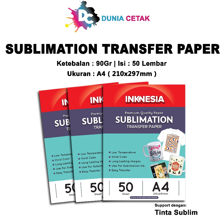 

Kes Sublim Inknesia Sublimation Transfer Paper A4 isi 5 Lembar