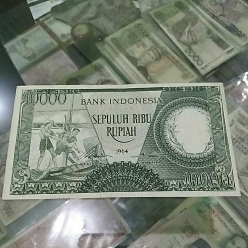 Uang kuno 10000 seri pekerja hijau 1964