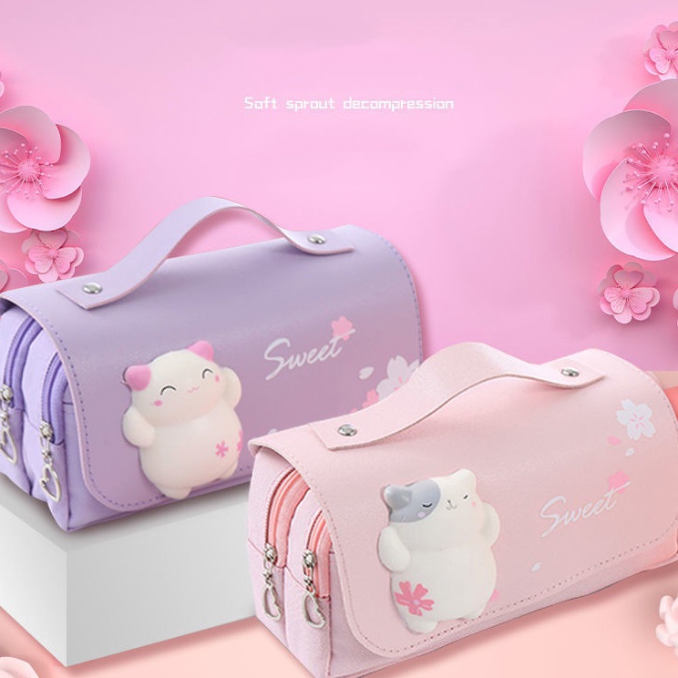 

Kartun tas pensil dekompresikapasitas besar siswa sekolah dasar tas pensil multifungsi dekompresisuper cute girl heart 3D net red pencil bag