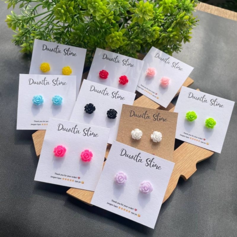 HANDMADE ANTING ANAK DEWASA TUSUK PLASTIK MOTIF MAWAR 10MM