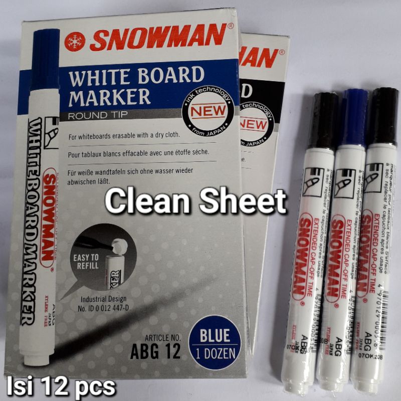 

Spidol whiteboard snowman abg 12 biru(Harga/1 kotak,isi 12 pcs)