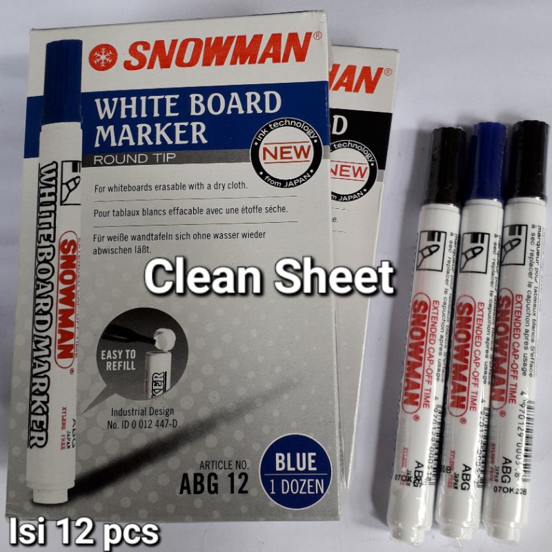 Spidol whiteboard snowman abg 12 biru(Harga/1 kotak,isi 12 pcs)