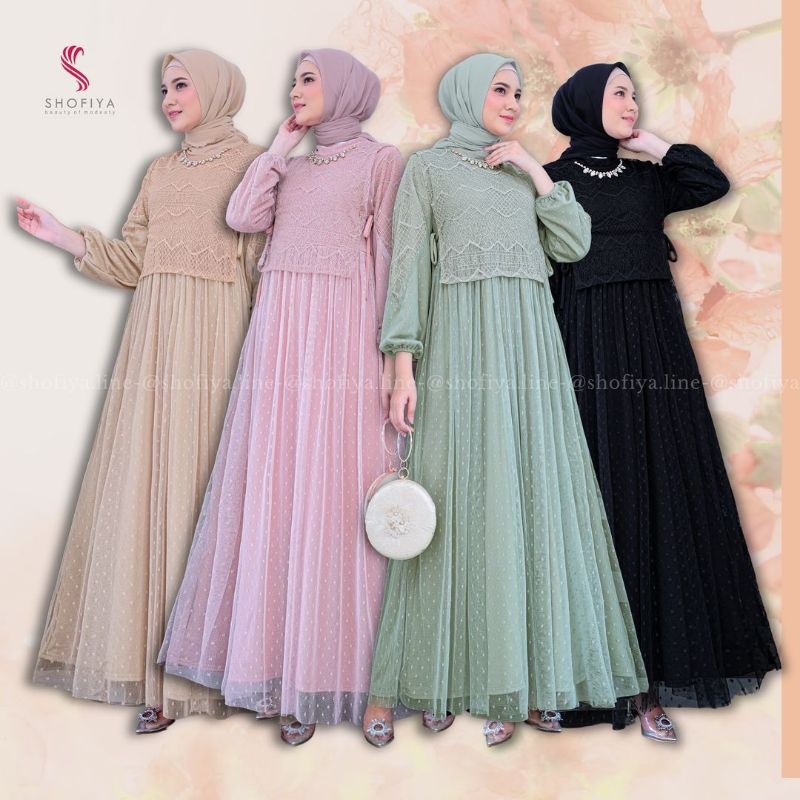 Karmila dress variasi rompi/dress dewasa bahan tille dot full puring mix brukat malika