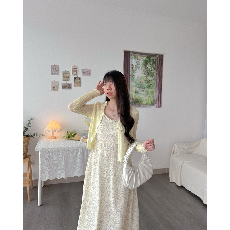 KANON - Yufuin Set Dress - Dress midi set pantai / musim panas dengan cardigan