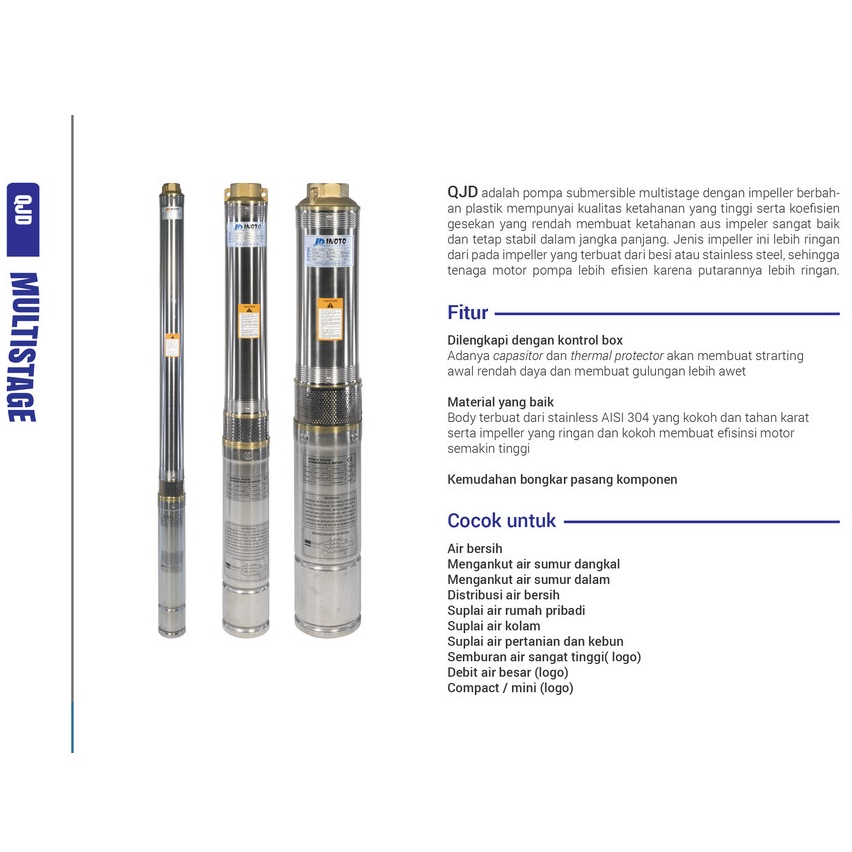 INOTO 3IN 108 0,25hp kabel pendek pompa air submersible | 75QJD 108