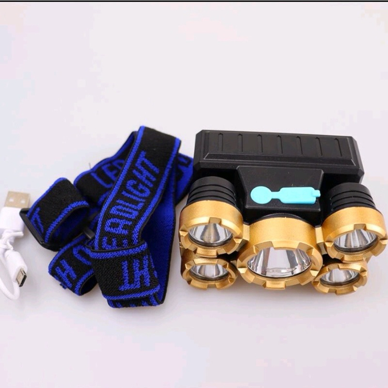 Senter Kepala 5 Led Rechargeable High Power 38000W