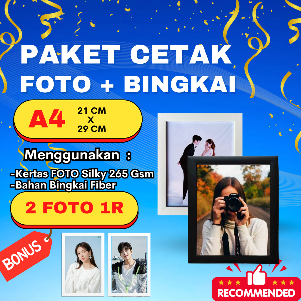 Paket cetak foto + Bingkai ukuran A4 Kertas Foto Silky(bonus Foto 1R)