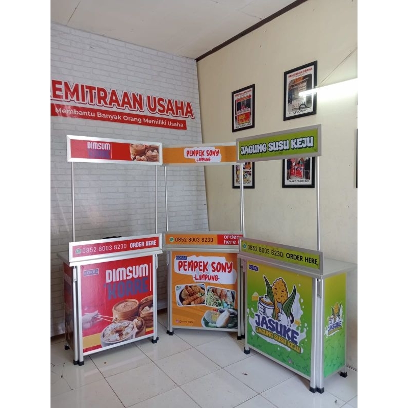 Booth Portable Meja Lipat Rombong Es Teh ukuran 80x50 Bonus Tas