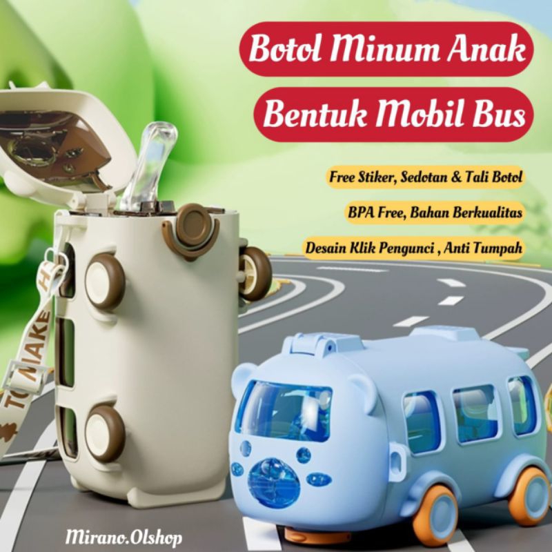 Botol Air Minum Anak Bentuk Bus 500ml Botol Minum Anak Flip Top Bus Botol Minum Bus Anak Laki-laki