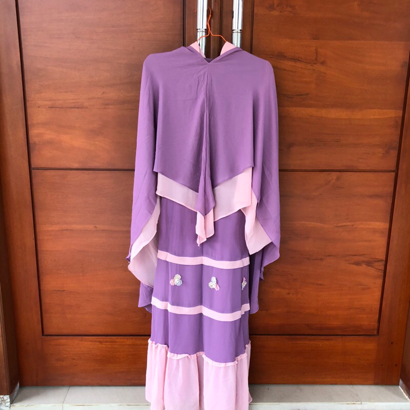 Set Gamis Dress Hijab Lilac Wanita