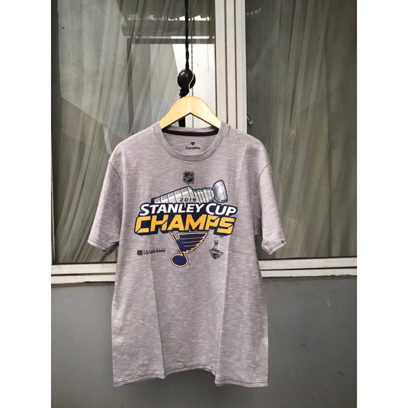 Official Shirt Baju Kaos Vintage Pria NHL 2019 Stanley Cup Champions Fanatics Grey Abu Size XL