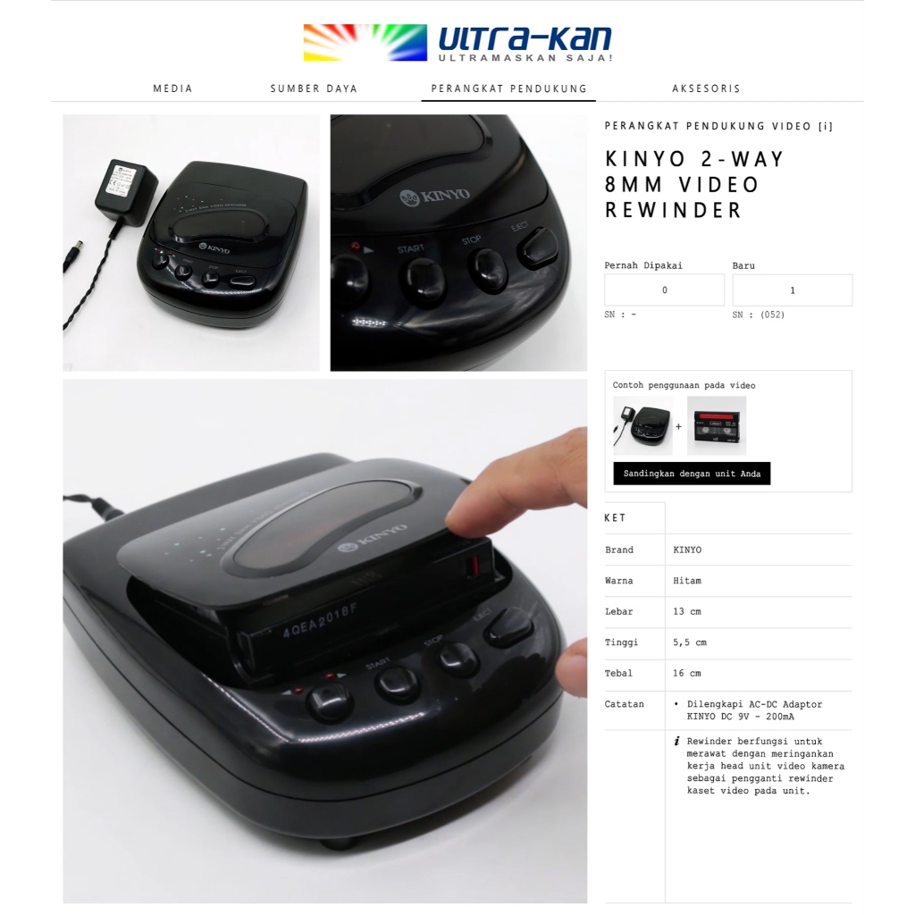 Penggulung Kaset Video Handycam Video8 / Digital8 / Hi8 KINYO 2-WAY 8mm Video Rewinder - Perlengkapa