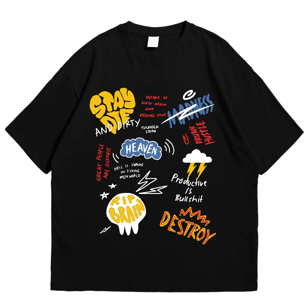 Baju Kaos Reguler Real Life T-shirt Pria Wanita Unisex Cotton Combed Black 24s