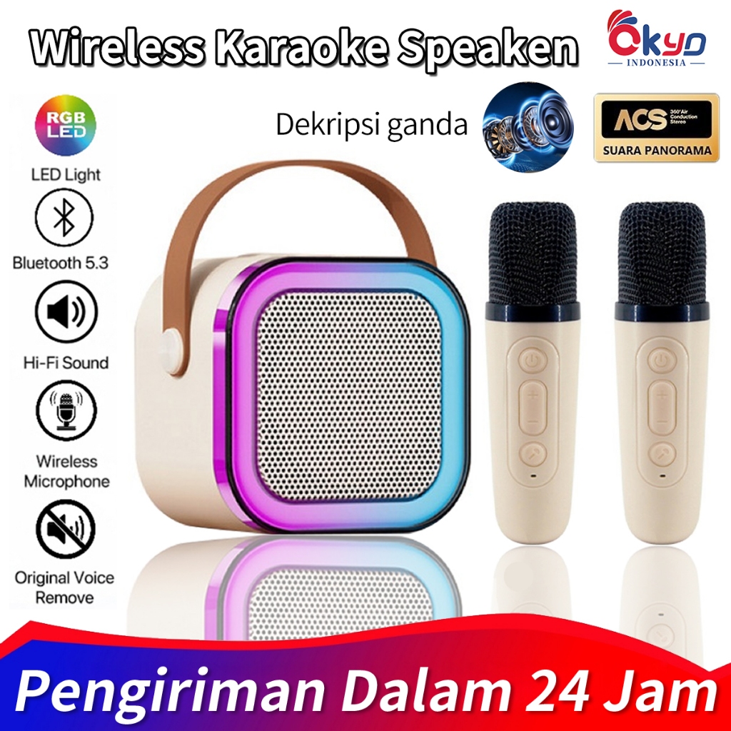 	 Bluetooth Speaker mini bluetooth 2 mic 1 karaoke Bluetooth 5.3 Set Portabel Luar Ruangan Speaker Nirkabel (Dapat terhubung ke keponsel/komputer/TV)	