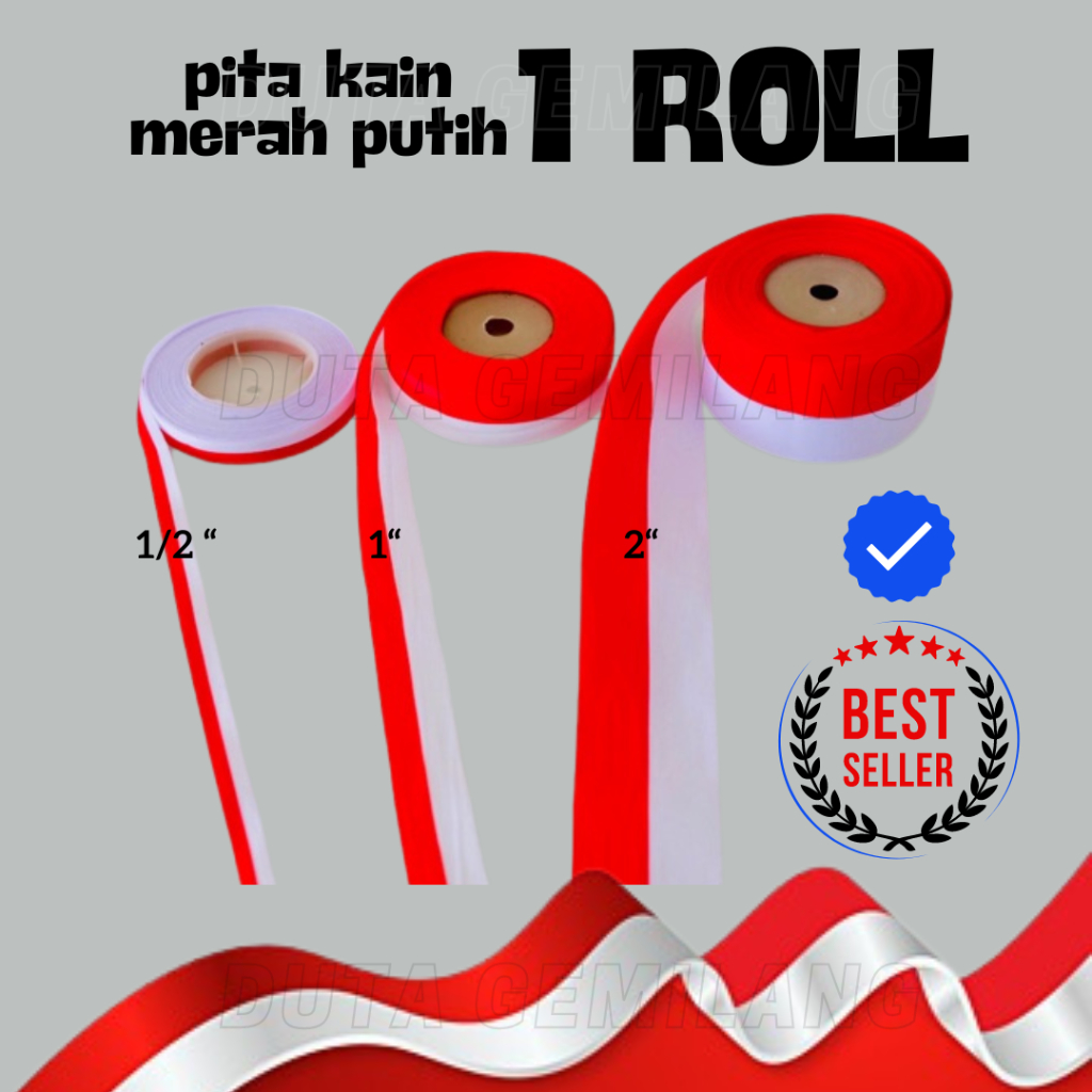 

Pita kain merah putih (1 roll - 20 yrd) / Pita merah putih indonesia / Pita kain / Pita bendera / Pita satin
