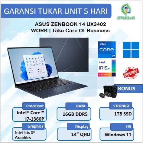 Asus Zenbook 14 UX3402 i7 1360P 16GB 1TB Win11 14.0"QHD IPS