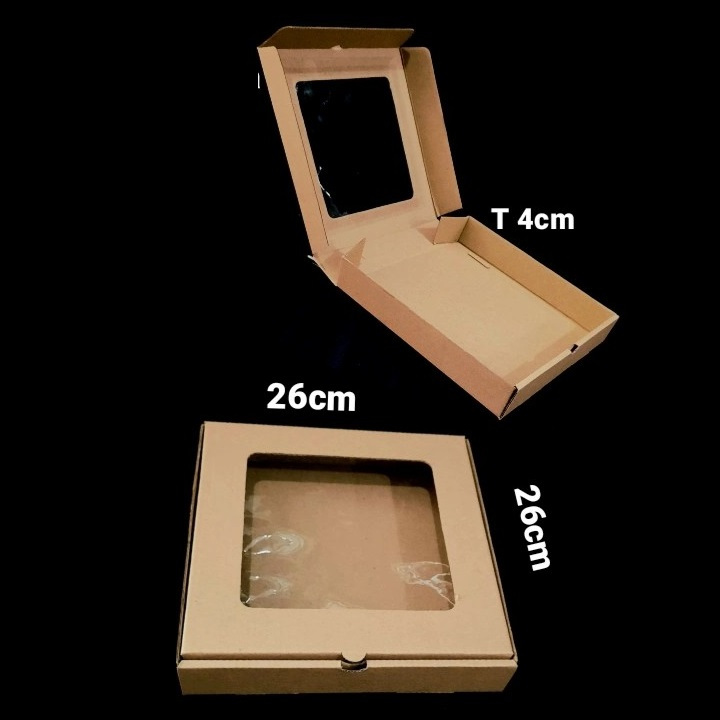 

(5 Pcs) Dus Die Cut Pizza Kotak Mika Cake Lapis Legit Box Eflute Kue Packaging Size 26x26x4 Cm