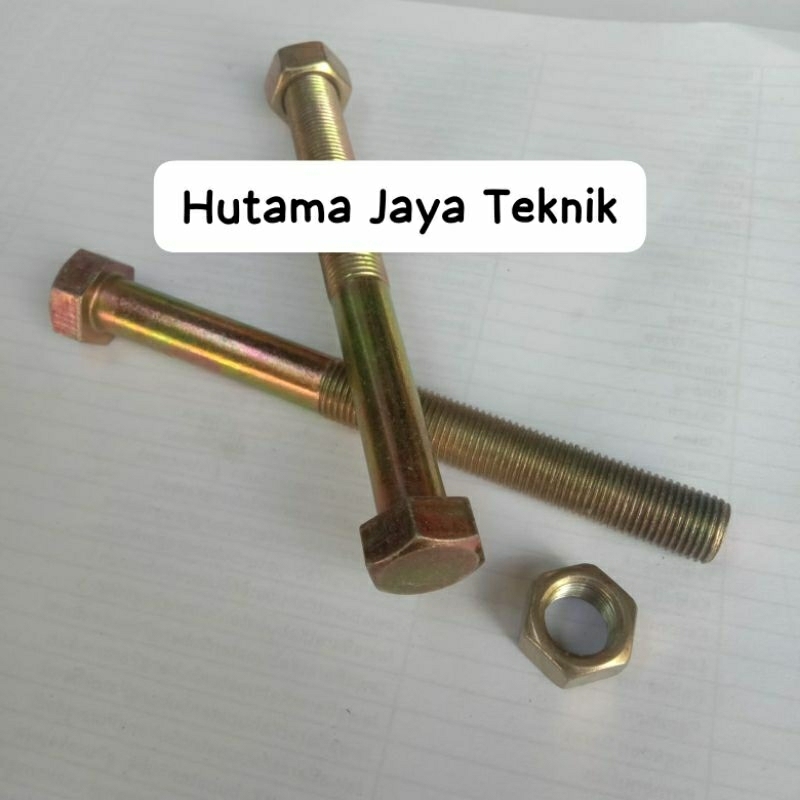 Baut Mur M12x125mm 12mm Panjang 12,5 cm 125 mm drat halus p 1.25 kuncian 17 an