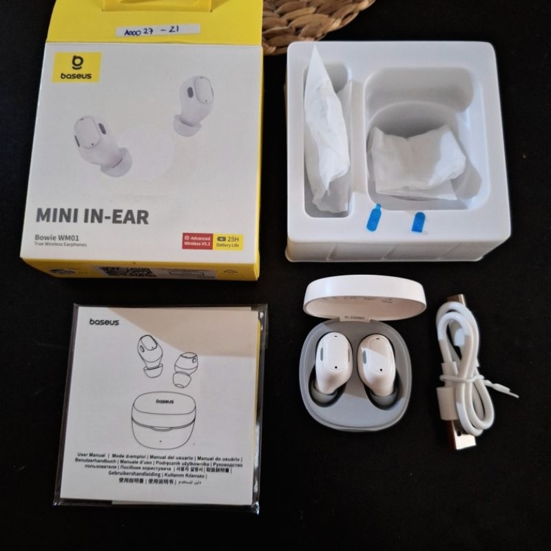 Baseus Bowie WM01 PRELOVED LIKE NEW SECOND LENGKAP PUTIH/WHITE True Wireless Bluetooth TWS Earphone 