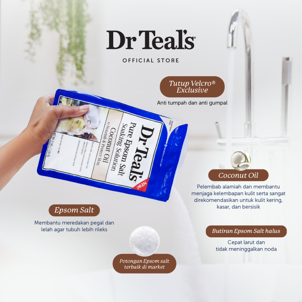 

Dr Teal's Pure Epsom Salt Soaks/Garam Berendam - Coconut Oil 1.36 KG (131835)