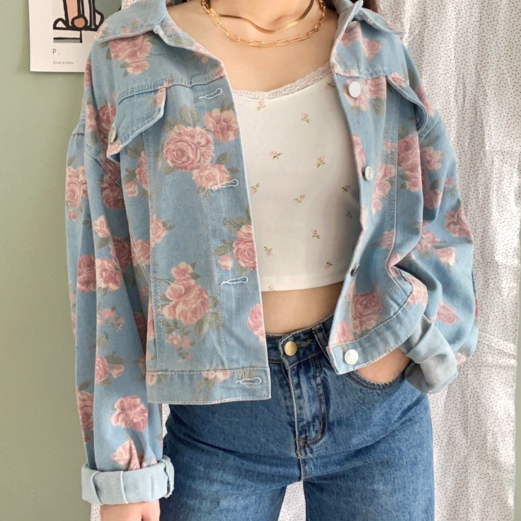 STOK SIAP COD Keely Daily  Mia Floral Oversized Denim Jacket